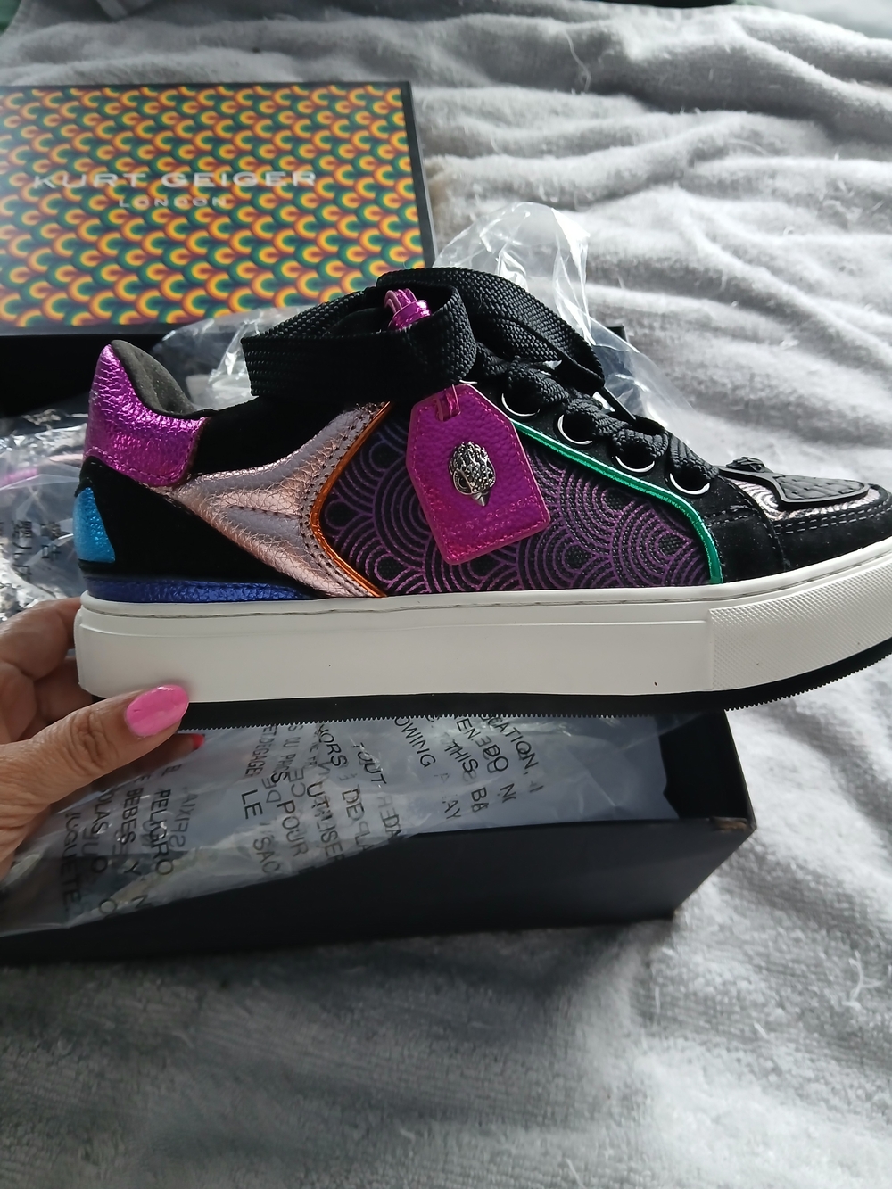 Kurt Geiger Black Multicolor Metallic Low-Top Sneakers